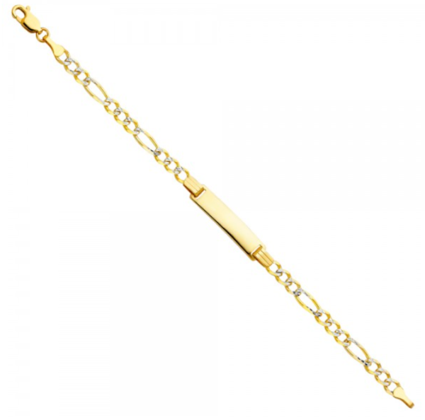 14K 2T Figaro 3+1 WP Baby ID Bracelet - 6"