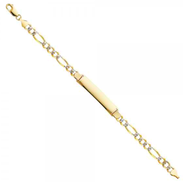 14KY Figaro 3+1 WP ID Bracelet - 8"
