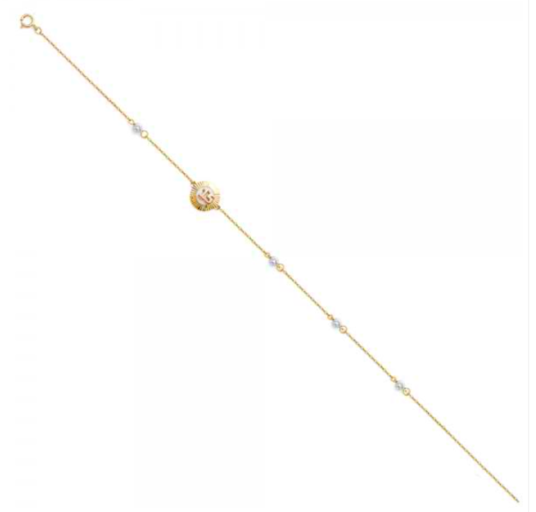 14K 3C 15 Years Chain Bracelet - 7+1"
