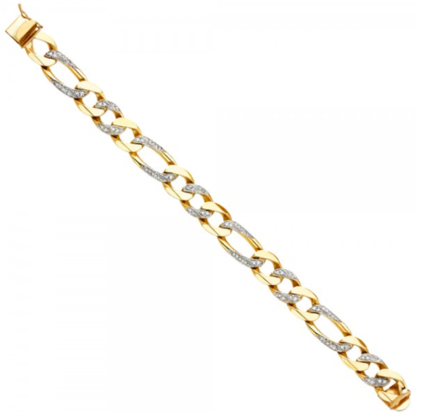 14KY CZ Figaro Link Bracelet - 8.5"