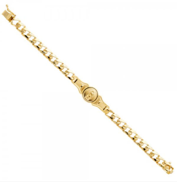 14KY Stamp Nugget Cuban Link Guadalupe ID Bracelet - 6"