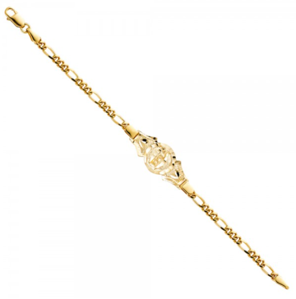 14KY Figaro Link Guadalupe ID Bracelet - 6"