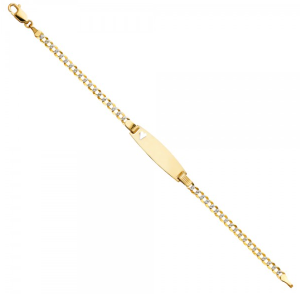 14K 2T Cuban WP Baby Oval ID with Heart Bracelet - 6"