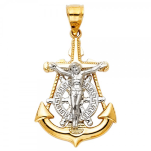 14K 2T Jesus Crucifix Anchor Religious Pendant