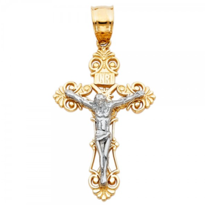 14K 2T Jesus Crucifix Cross Religious Pendant