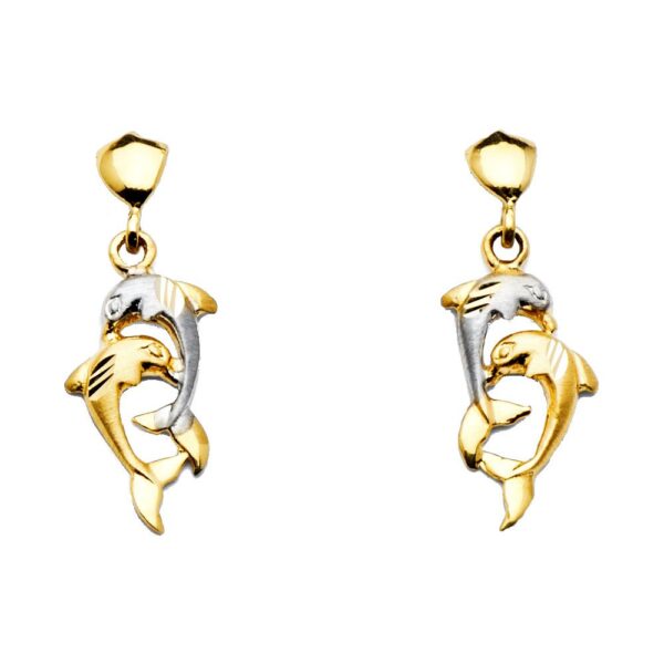 2T Hanging Dolphin Post Earrings