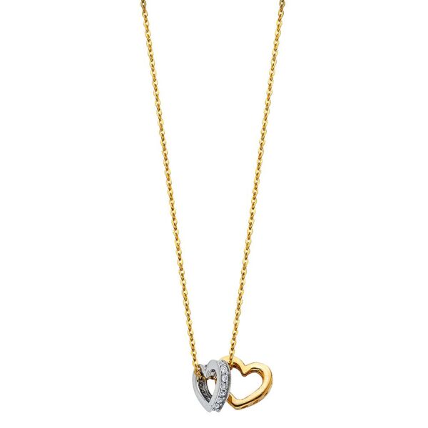 2T CZ Double Heart Necklace - 17+1"